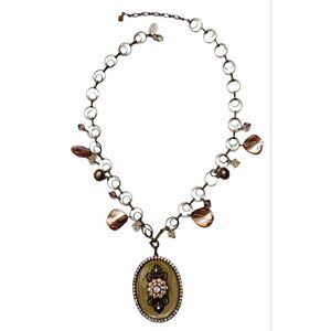 Liz Palacios Enamel Crystal Rhinestone Pendant Necklace, Signed 17”